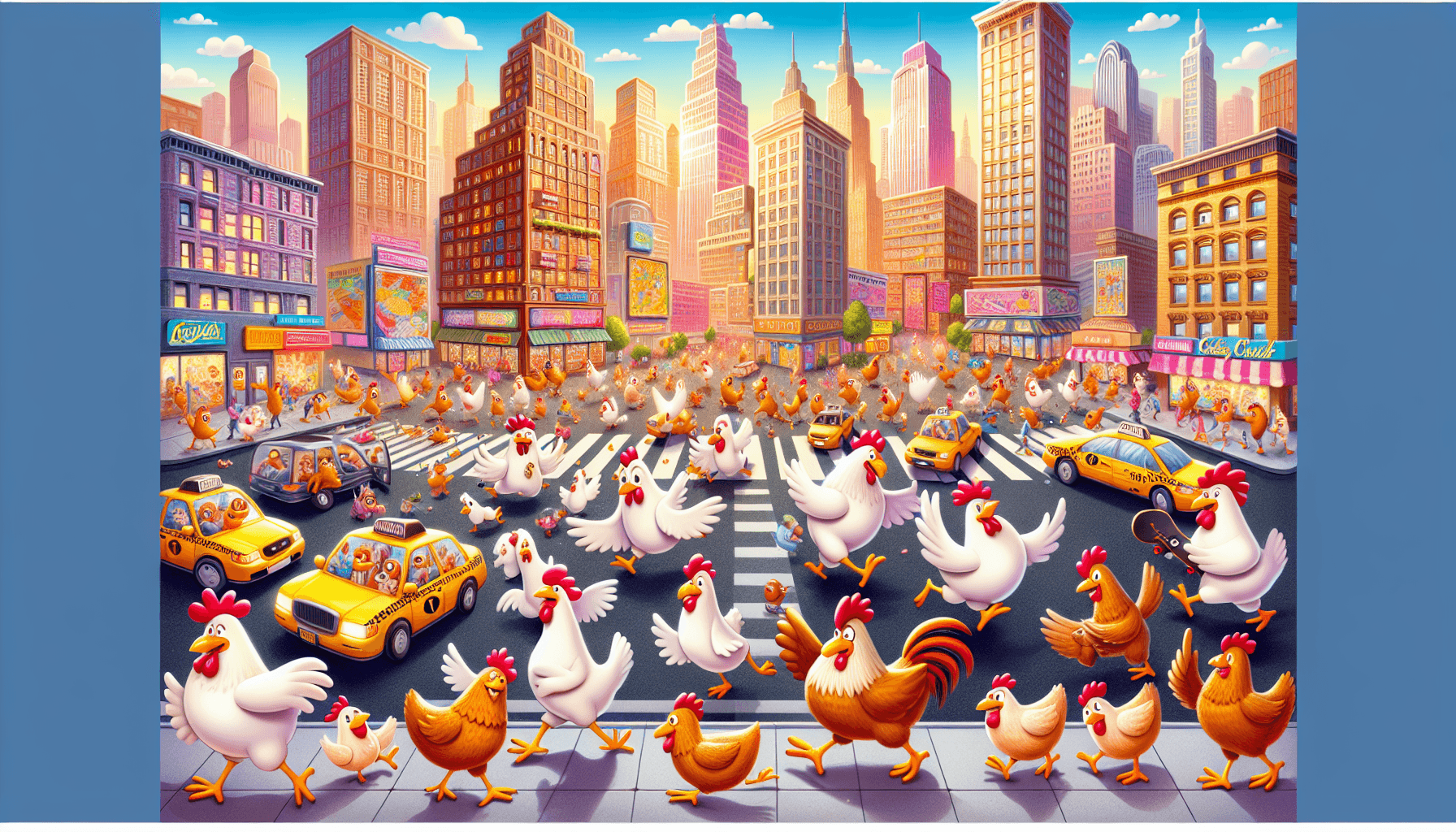 Chickens adventuring through a city street
